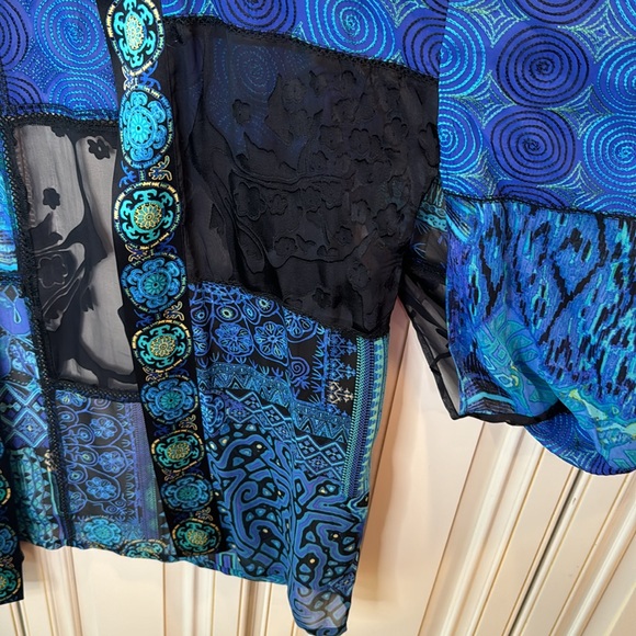 CHICO'S silk/rayon festive patch kabuki jacket/kimono blouse size M/L - Picture 4 of 8